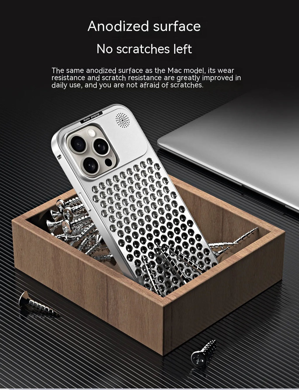 Aluminium alloy spring fastener king aromatherapy phone case for iPhone, frosted finish, magnetic anti-fall, black colour