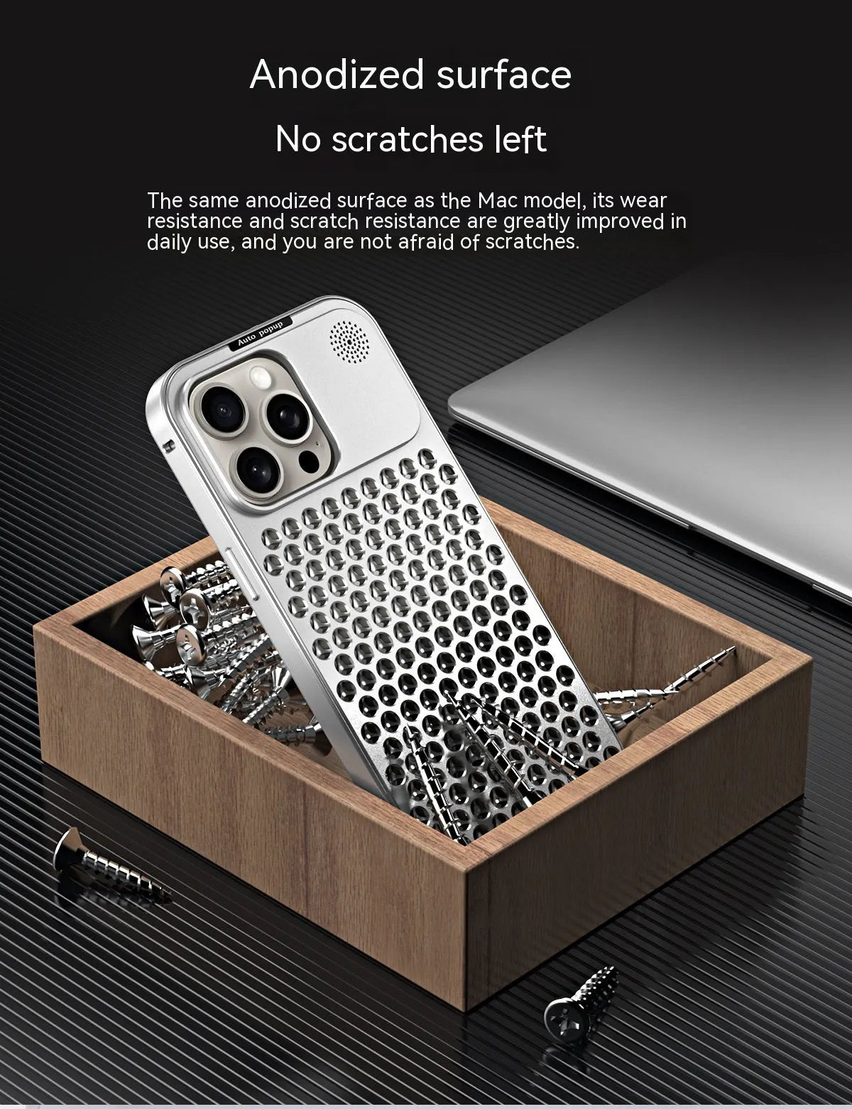 Aluminium alloy spring fastener king aromatherapy phone case for iPhone, frosted finish, magnetic anti-fall, black colour
