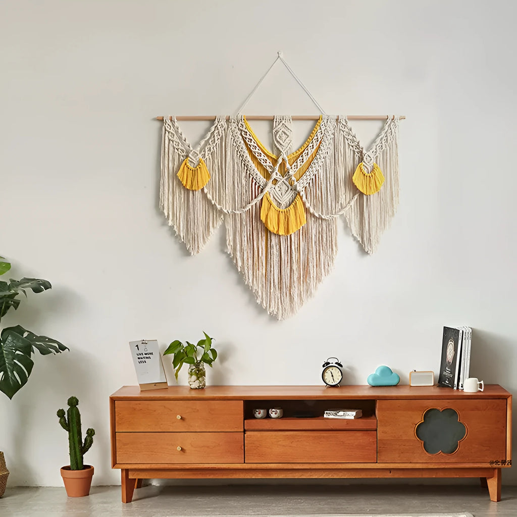 Cream white cotton tapestry with hand-made weaving texture, rectangular shape 120x95cm