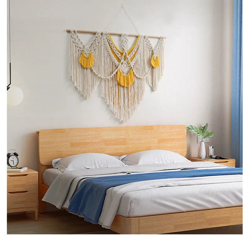 Cream white cotton tapestry with hand-made weaving texture, rectangular shape 120x95cm