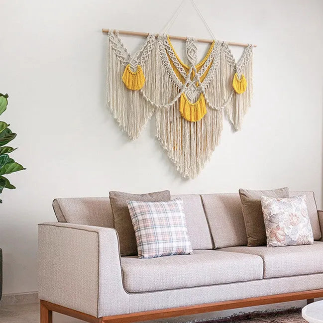 Cream white cotton tapestry with hand-made weaving texture, rectangular shape 120x95cm