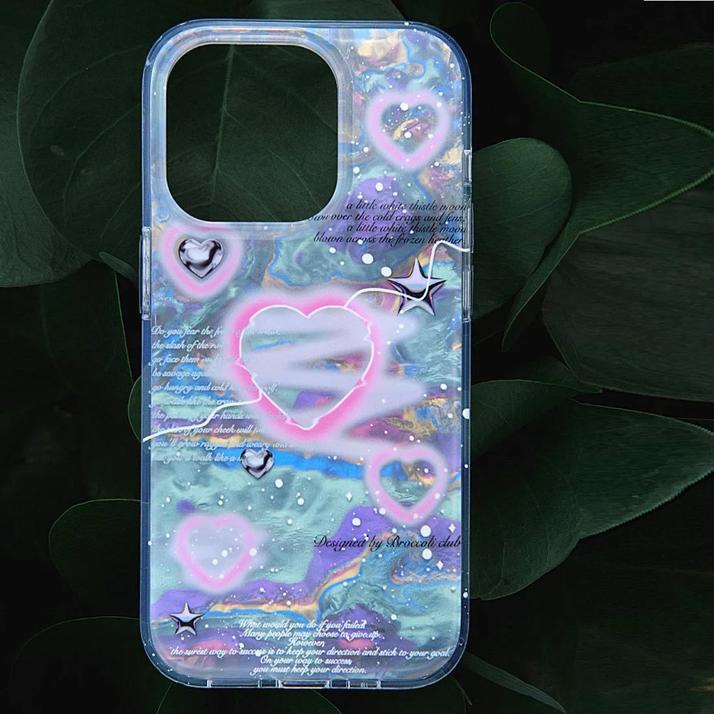 Shell Pattern Double-layer Printing Phone Case TPU Anti-fall Protective Cover for iPhone 12 13 14 15 Series Including Pro Pro Max Plus in Love Fragments Colour
