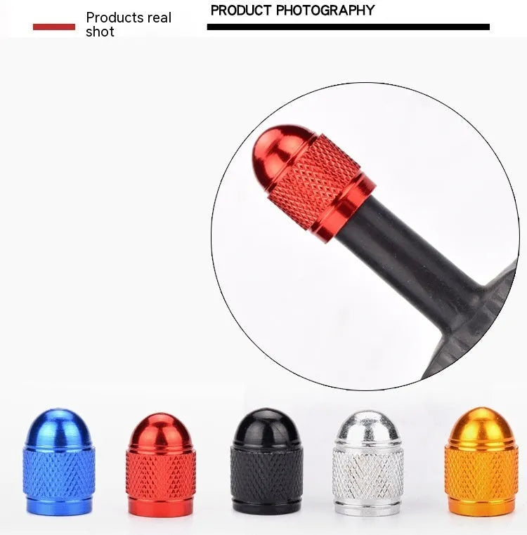 Aluminium mountain bike tyre valve dust cap in choice of five colours