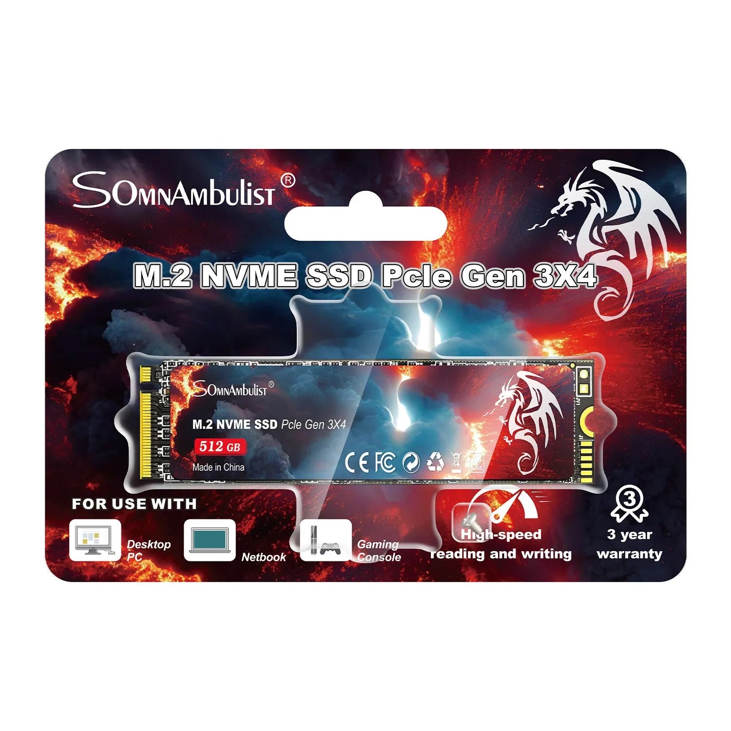 M.2 NVMe Solid State Drive for desktop computers, shown with capacity options from 128GB to 2TB.