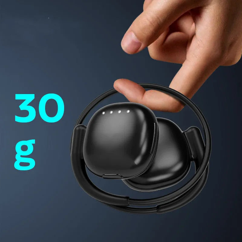 Black bone conduction Bluetooth headset with Type-C charging port, designed for sports use