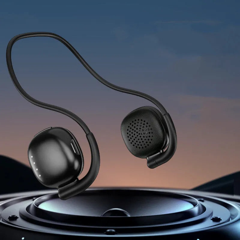 Black bone conduction Bluetooth headset with Type-C charging port, designed for sports use