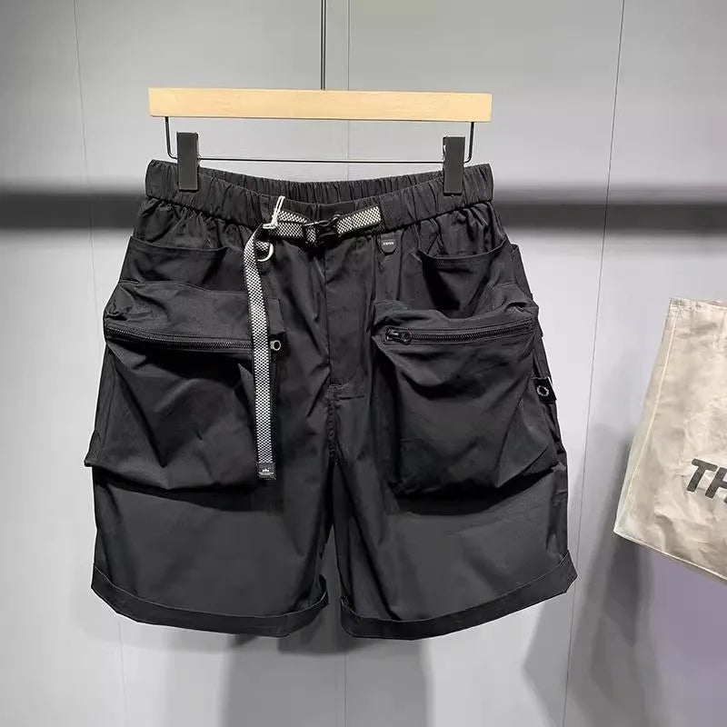 Men's large size work shorts in black or grey with loose pockets and straight leg hem