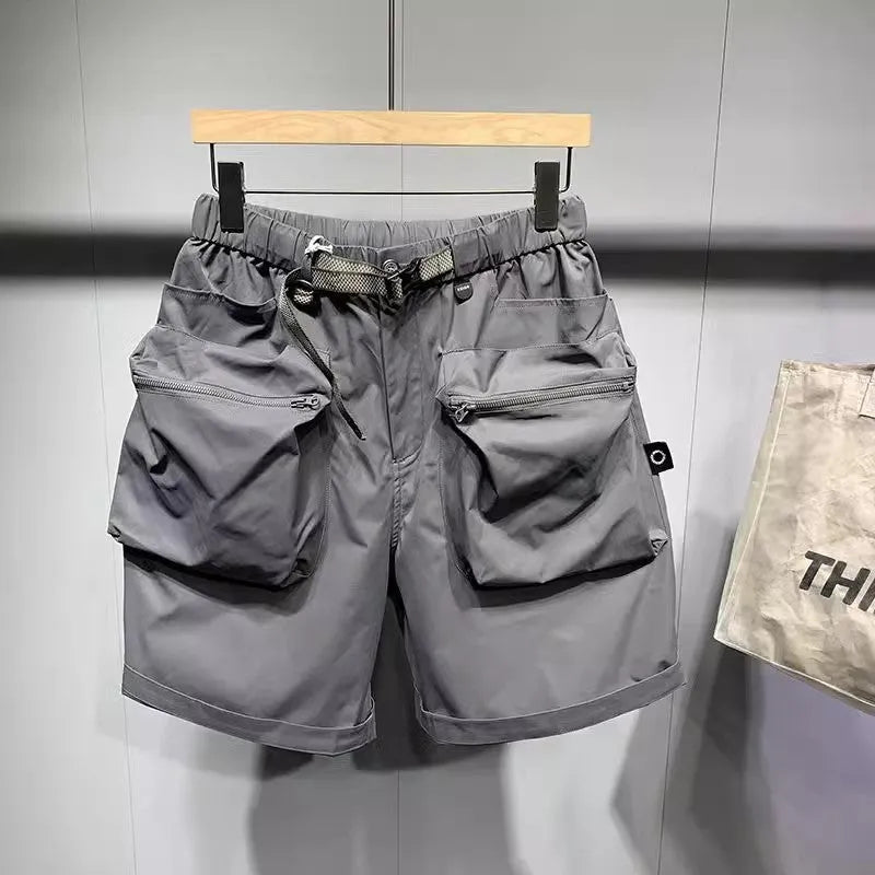 Men's large size work shorts in black or grey with loose pockets and straight leg hem
