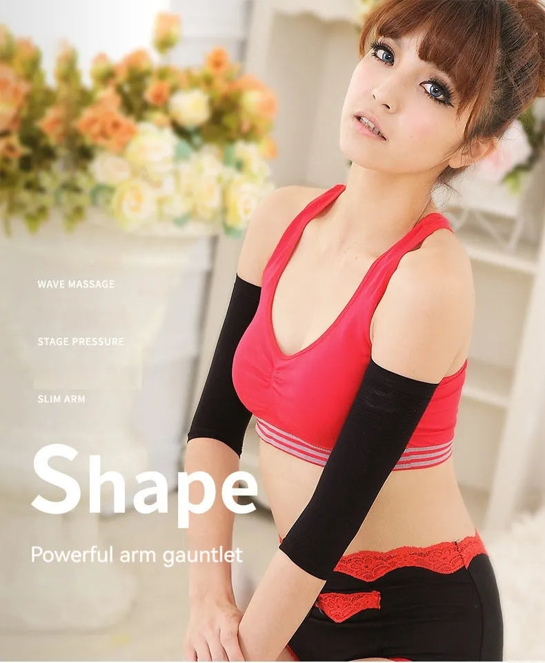 Women's nylon shaping arm sleeves in black and skin colour options with free size fit