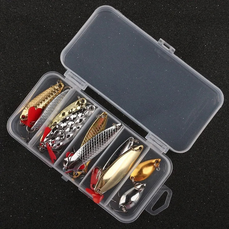 Pineapple sequin fishing lure box set with metal sequins in gold and silver colours