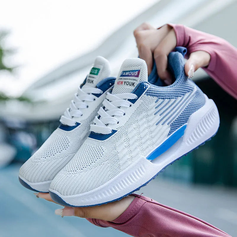 Men's blue casual sports mesh shoes with cloth upper and round toe on injection moulded sole