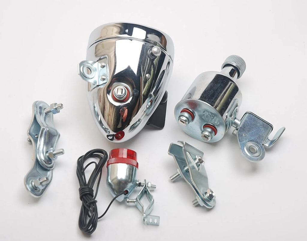 Silver bicycle dynamo generator light modification set for front fork or frame mounting