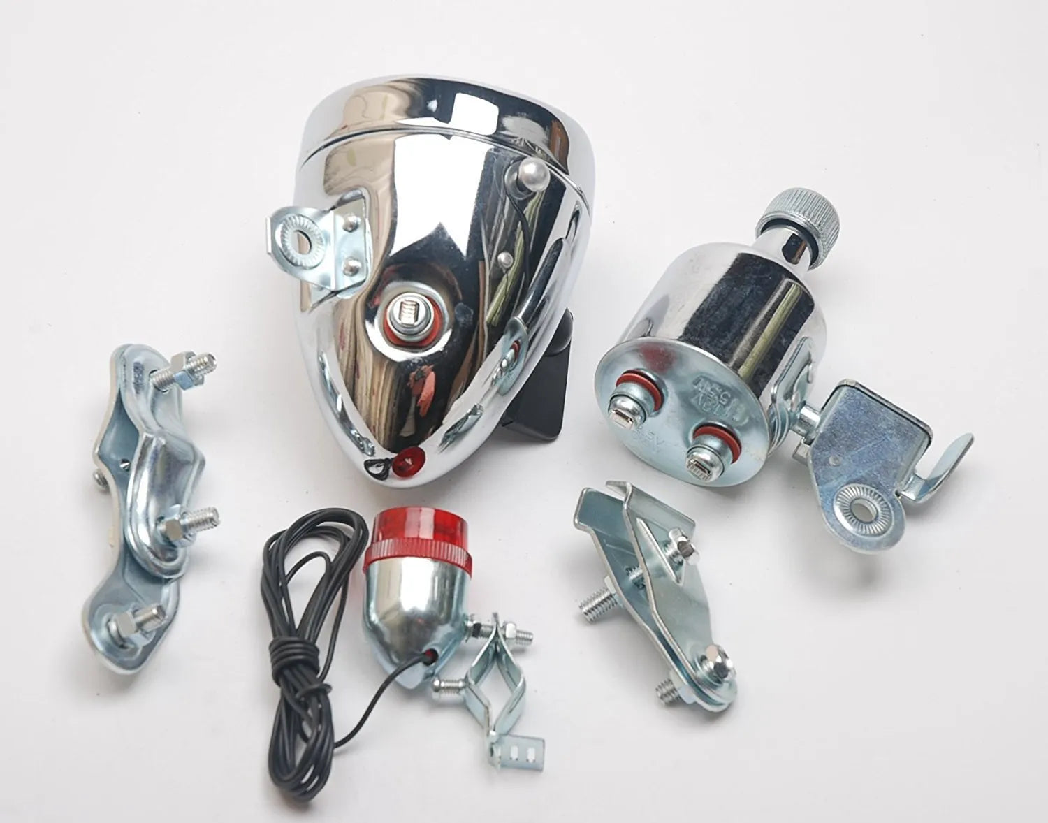 Silver bicycle dynamo generator light modification set for front fork or frame mounting