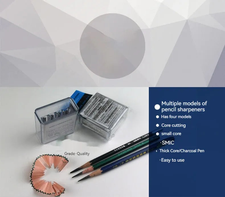 Geometric four-hole pencil sharpener with replaceable blades and screwdriver