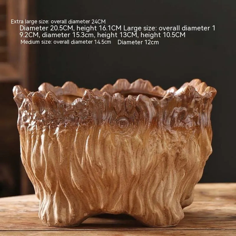 Ceramic flower pot wood shaped tree root design extra large size for succulent plants home gardening