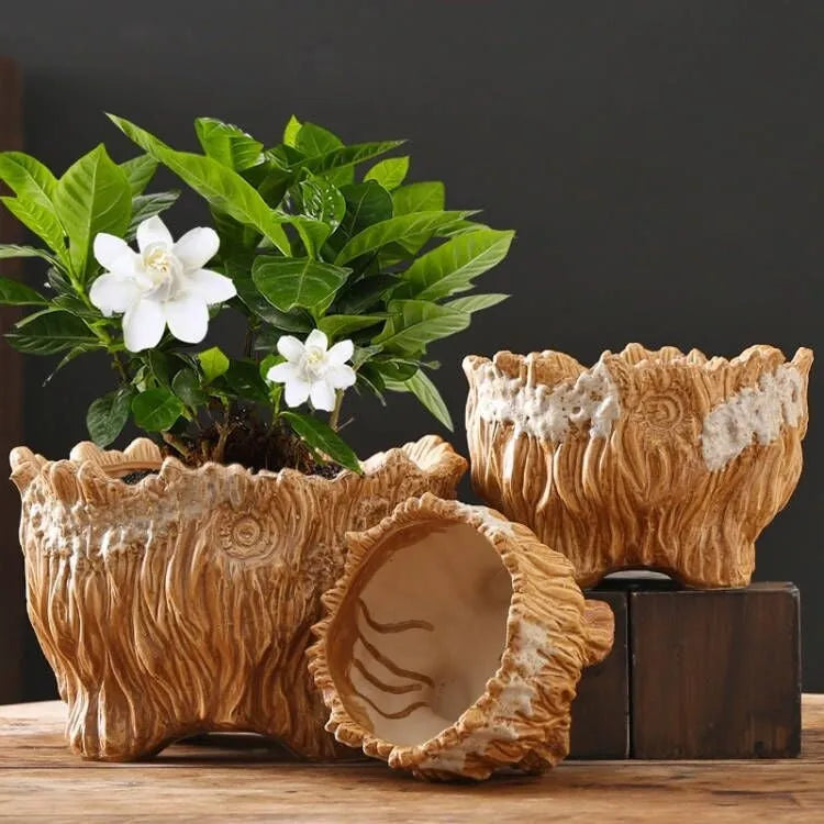 Ceramic flower pot wood shaped tree root design extra large size for succulent plants home gardening