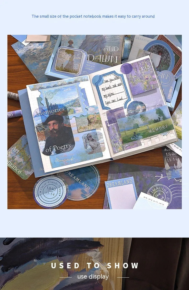 A6 grid creative journal gift box with retro artistic plaid notebook and stationery set contents