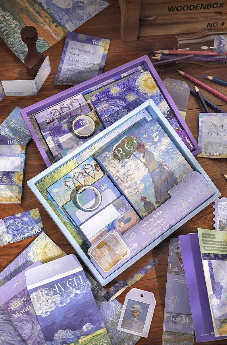 A6 grid creative journal gift box with retro artistic plaid notebook and stationery set contents