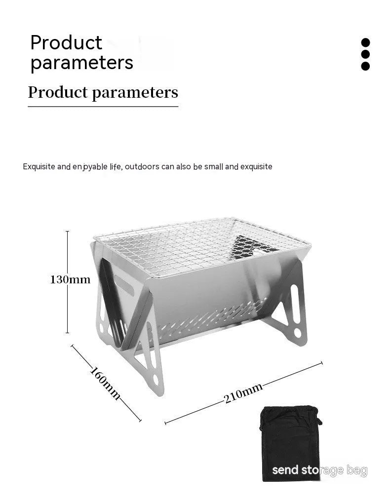 Large stainless steel folding barbecue oven with grill rack and storage bag for outdoor cooking