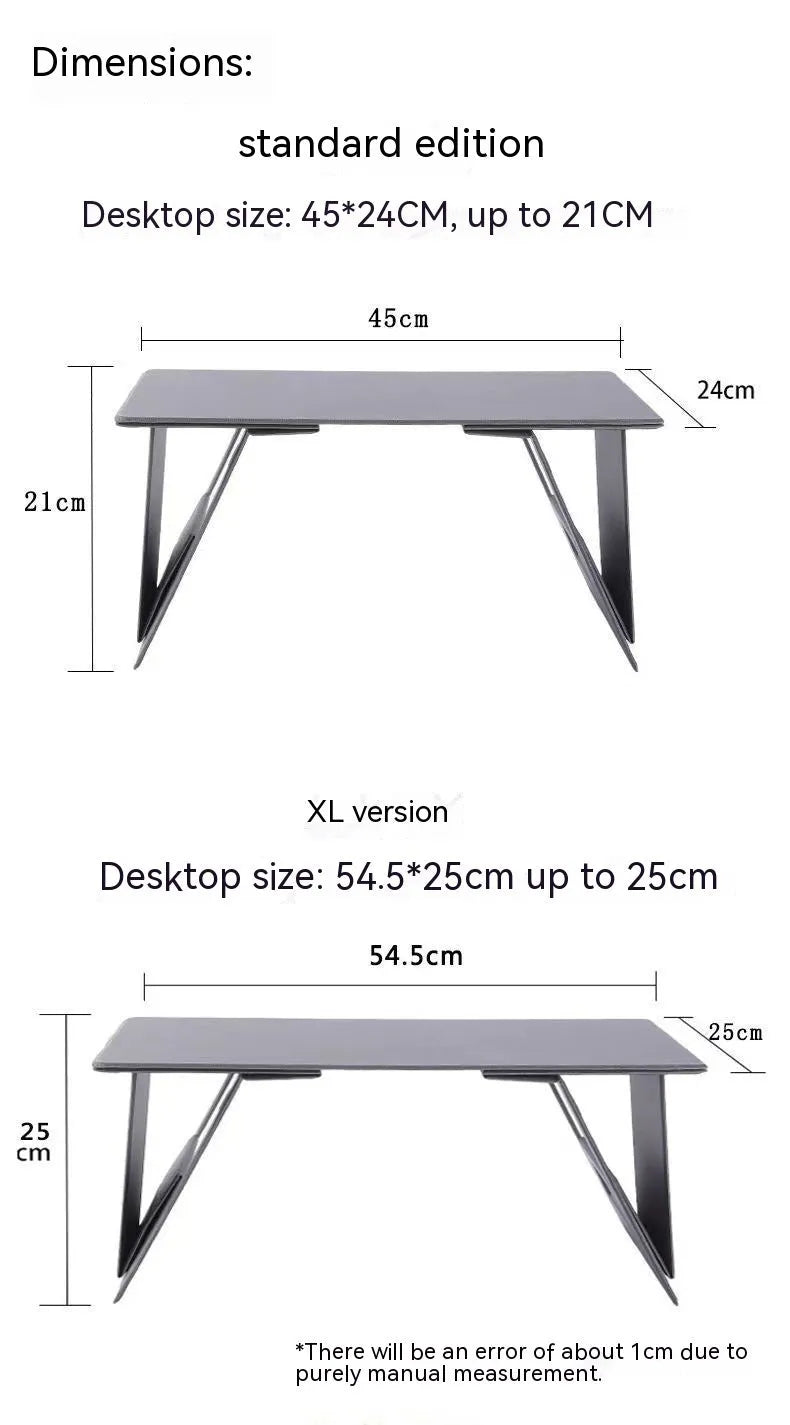 Foldable wood laptop and tablet computer stand in black, standard size 44x24cm, 0.9cm thick, with 38cm legroom