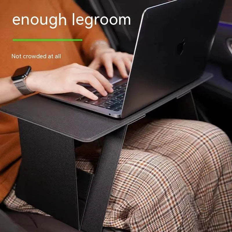 Foldable wood laptop and tablet computer stand in black, standard size 44x24cm, 0.9cm thick, with 38cm legroom