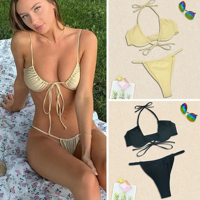 Women's black and mint green fashion split bikini swimsuit two-piece