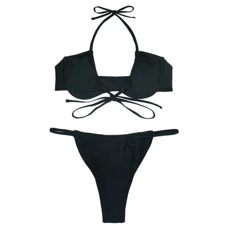 Women's black and mint green fashion split bikini swimsuit two-piece