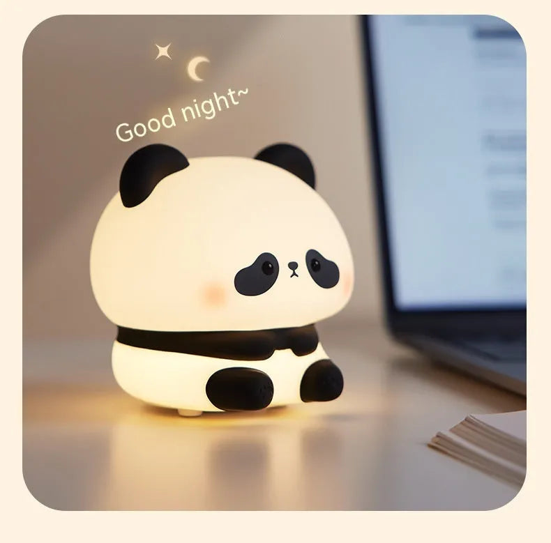 Cute panda LED night light with soft silicone exterior, USB rechargeable, touch control
