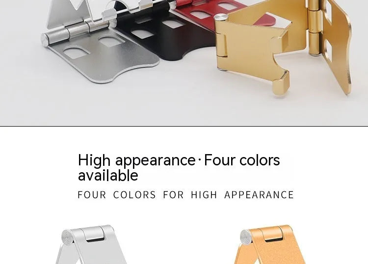 Aluminium alloy folding mobile desktop stand in metallic finish on a desk