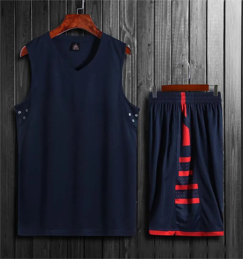 Breathable black and white sports vest and trousers set for basketball training.