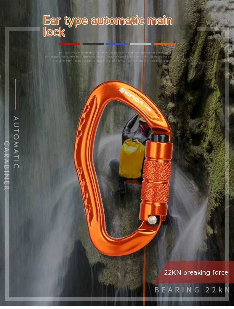 Climbing carabiner with automatic master lock in five colour options