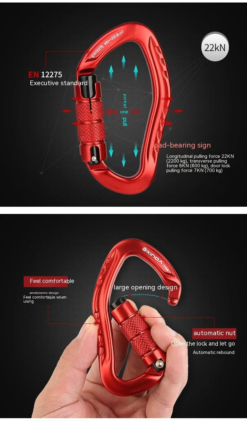 Climbing carabiner with automatic master lock in five colour options