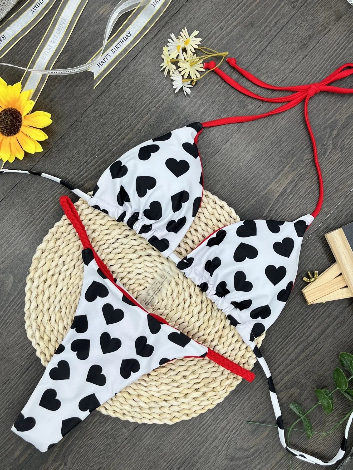 Heart print one-piece swimsuit with a backless split, in colours RT1883 or R2112