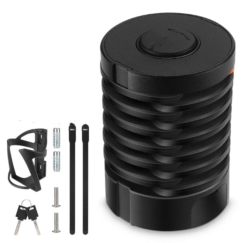 Portable bicycle folding lock in black or black orange colour with zinc alloy and steel construction