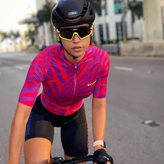 Attaquer All Day Kaleidoscope women's cycling jersey and shorts set shown in one of ten available colours