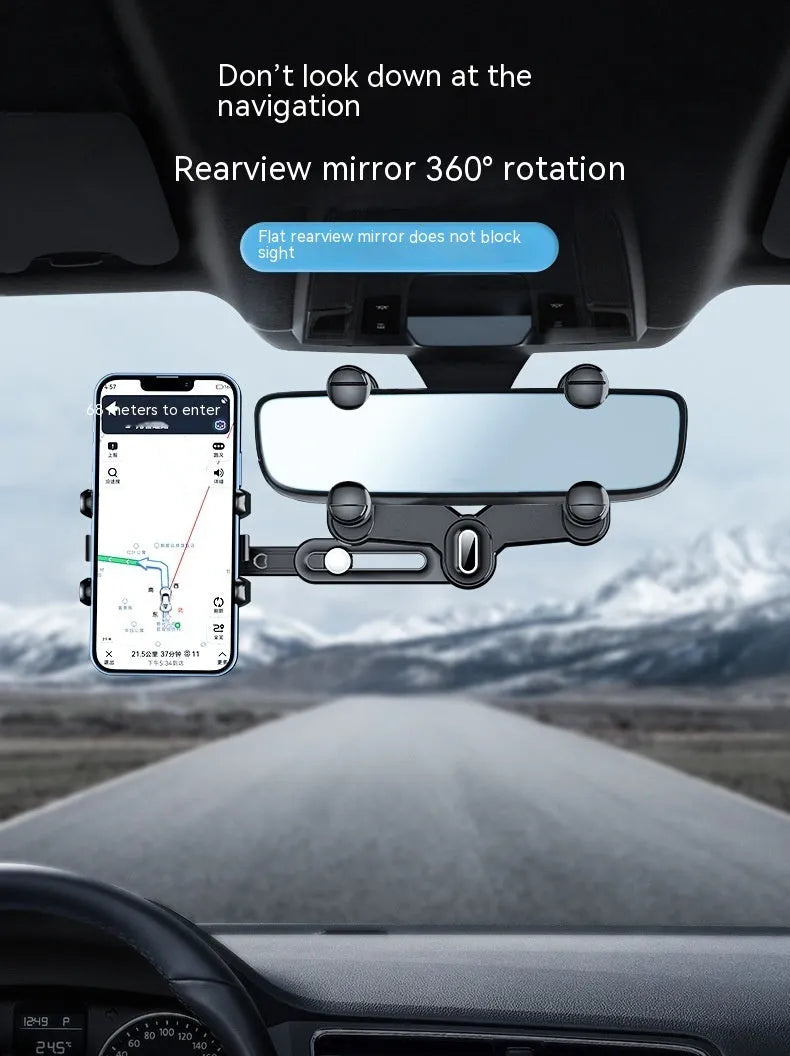 7th generation rear view mirror snap-on phone holder with retractable bracket for 4.0-7.0 inch smartphones