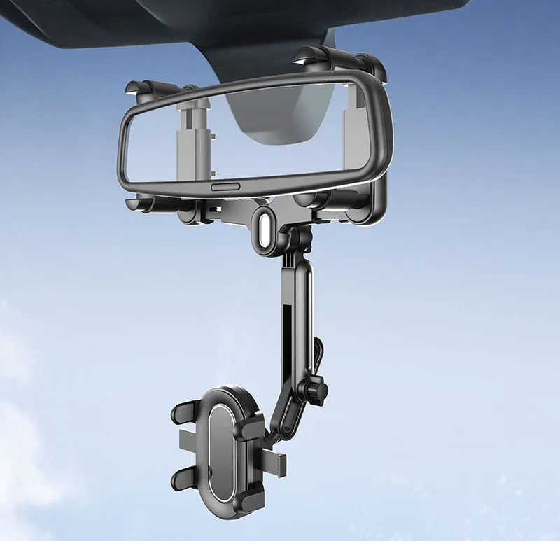 7th generation rear view mirror snap-on phone holder with retractable bracket for 4.0-7.0 inch smartphones