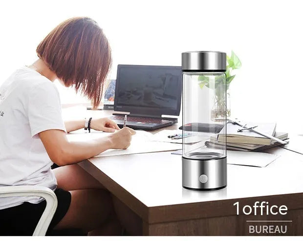 Hydrogen water bottle electric generator portable rechargeable borosilicate glass 401-500ml silver black red rose blue
