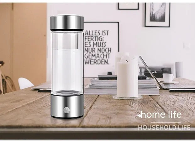 Hydrogen water bottle electric generator portable rechargeable borosilicate glass 401-500ml silver black red rose blue