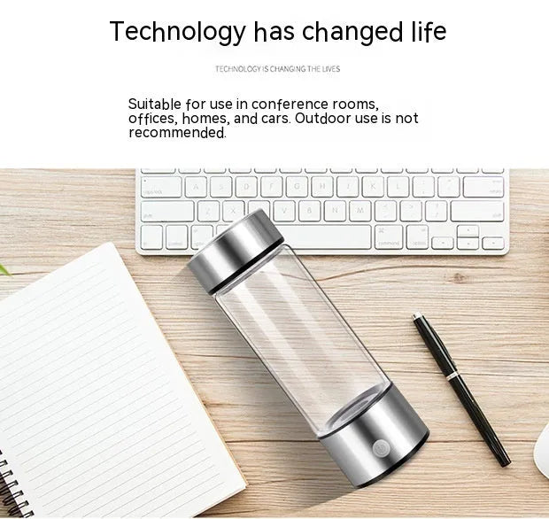 Hydrogen water bottle electric generator portable rechargeable borosilicate glass 401-500ml silver black red rose blue