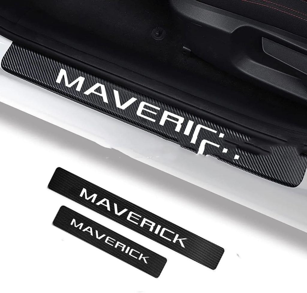 Set of 4 car leather threshold bars in black three-colour design for universal fit