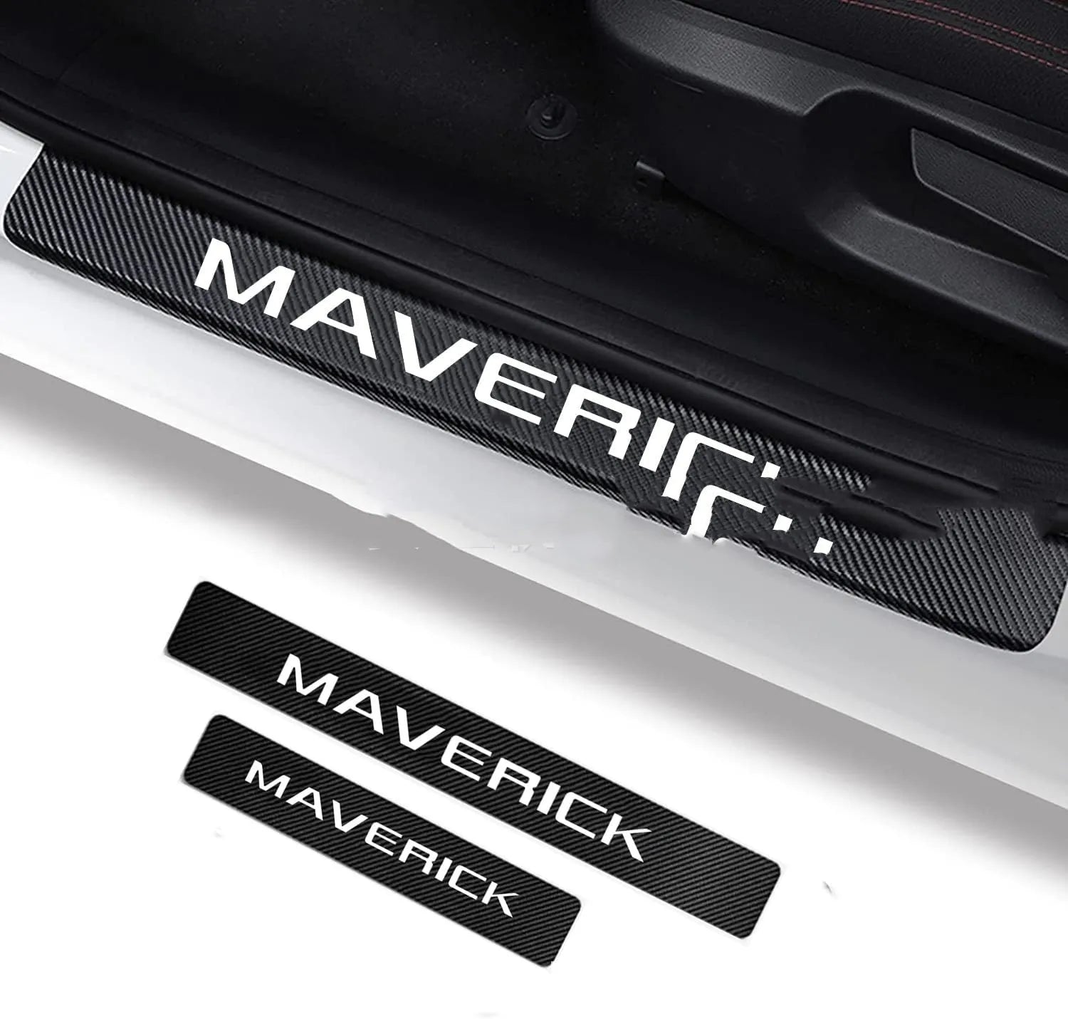 Set of 4 car leather threshold bars in black three-colour design for universal fit