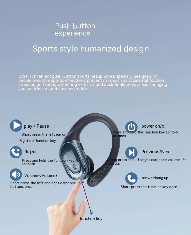 Wireless ear hook headphones with digital display charging case in black colour, noise reduction sports earbuds