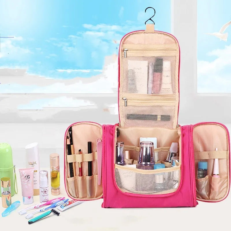 Travel waterproof cosmetic bag in beige made from ABS material for storing toiletries
