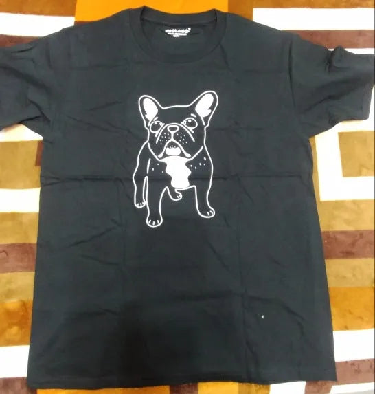 Cotton print t-shirt with round neck and short sleeves in black, loose fit