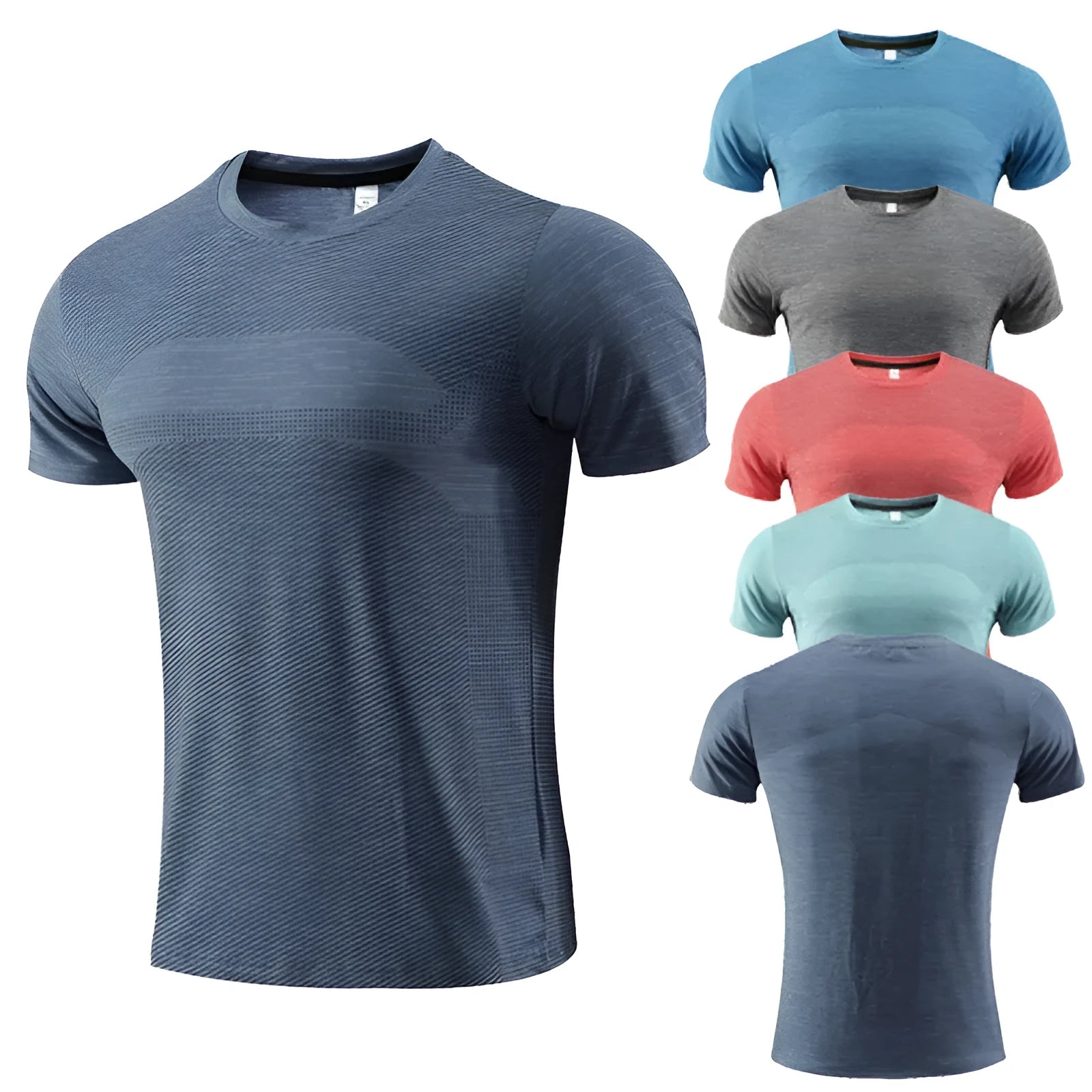 Men's short sleeve sports t-shirt in polyester spandex fabric for running and basketball.