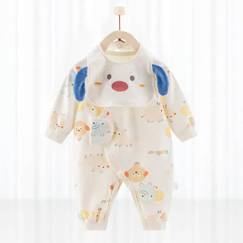 Baby one-piece cotton romper in white with short sleeves, suitable for newborns up to 66cm