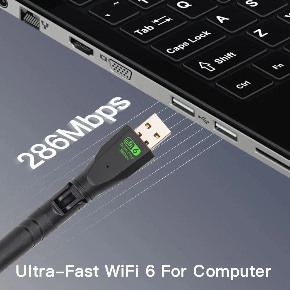 Black USB WiFi 6 wireless network card adapter for desktop and laptop computers
