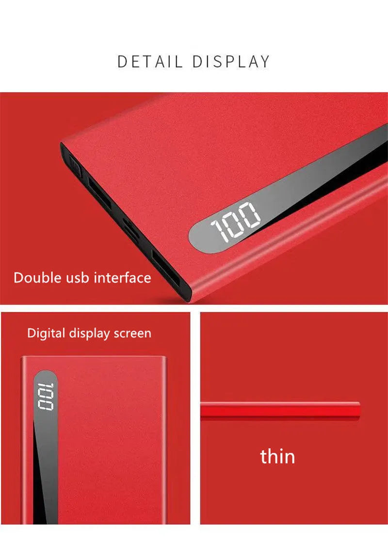 Ultra-thin 20000mAh power bank with digital display in black