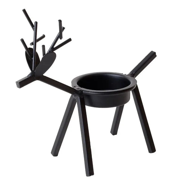 Iron Christmas deer candlestick holder with elk bracket design in black finish